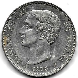 Moneda Alfonso XII 05 Pesetas 1875*-8.75 (DEM). EBC-