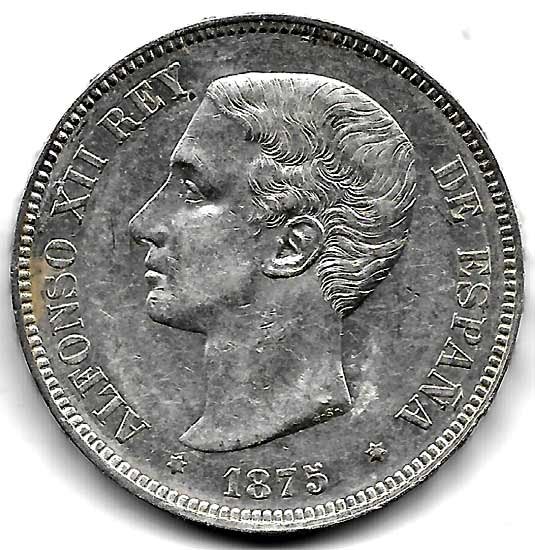 Moneda Alfonso XII 05 Pesetas 1875*-8.75 (DEM). EBC-