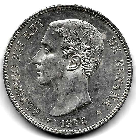 Moneda Alfonso XII 05 Pesetas 1875*18.75 (DEM). EBC