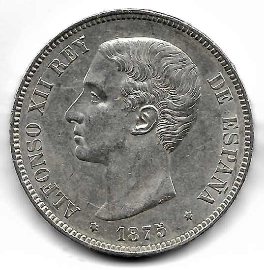 Moneda Alfonso XII 05 Pesetas 1875*18.75 (DEM). SC-