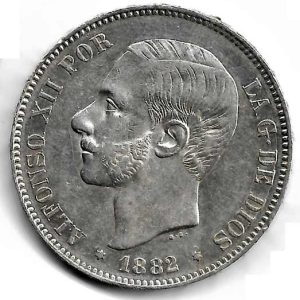 Moneda Alfonso XII 05 Pesetas 1882*18.82 (MSM). EBC-