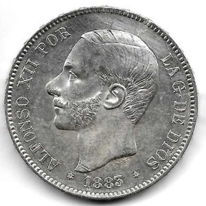 Moneda Alfonso XII 05 Pesetas 1883*18.83 (MSM) EBC