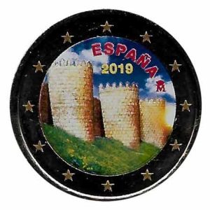 Moneda 2 euros de España 2019 COLOR Muralla de Ávila 2