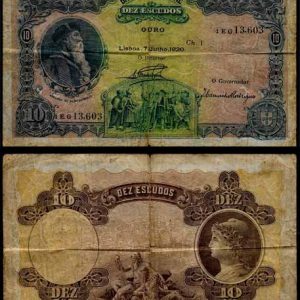 Billete Portugal 0010 Escudos Oro 1920 BC