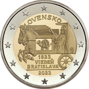 Moneda 2 euros de Eslovaquia 2023 Correo Viena – Bratislava