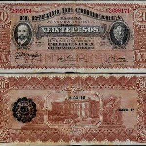 Billete Mexico  00020 Pesos 1914 MBC – Chihuahua