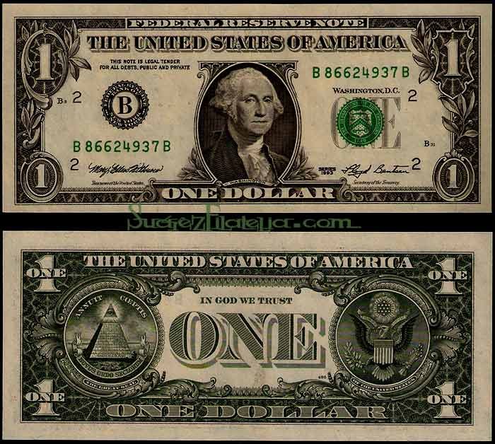 Billete Estados Unidos 001 Dolar 1995 S/C-. Serie B