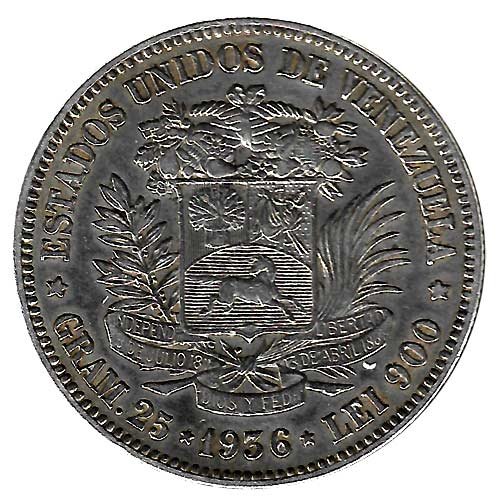 Moneda Venezuela 005 bolívares 1936 MBC - Imagen 2