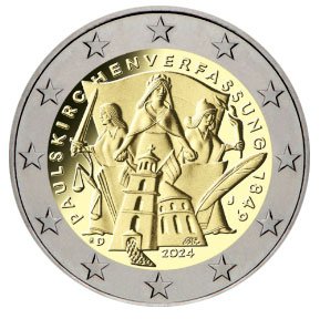 Moneda 2 euros Alemania 2024 Constitución de Paulskirche 5 cecas