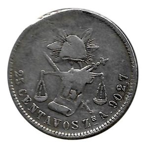 Moneda México 0,25 centavos 1876 ZsA BC