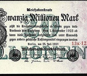 Billete Alemania WEIMAR  20 millones de  Marcos 1923 SC P97b 8di