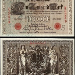Billete Alemania IMPERIO 01000 Marcos 1910 SC P44b 7 dig Z