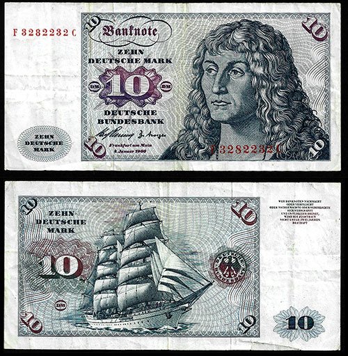 Billete Alemania FEDERAL 00010 Marcos 1960 MBC P19