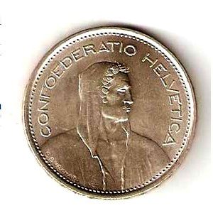 Moneda de Suiza 5 francos 1954. MBC+ . CECA B