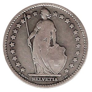 Moneda de Suiza 001/2 franco 1914. BC