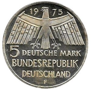 Moneda Alemania 005 Marcos. 1975 (F). Monumentos S/C