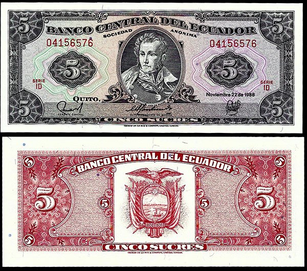 Billete Ecuador 00005 Sucres 1982 SC P108b