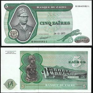 Billete Zaire 000005 zaires 1977 SC P21b