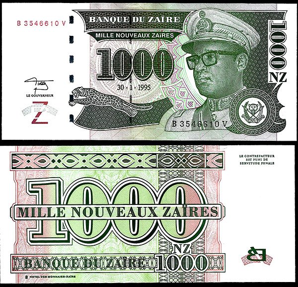Billete Zaire 001000 zaires 1995 SC P67