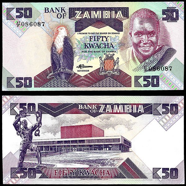Billete Zambia 0050 Kwacha 1986-88 SC P28a