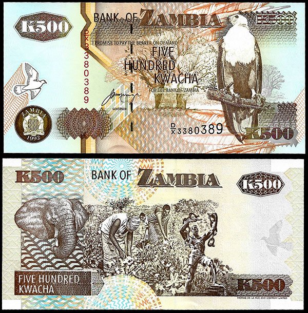 Billete Zambia 0500 Kwacha 1992 SC P39a F10