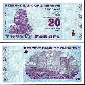 Billete Zimbabwe 0020 Dolares 2009 SC P95