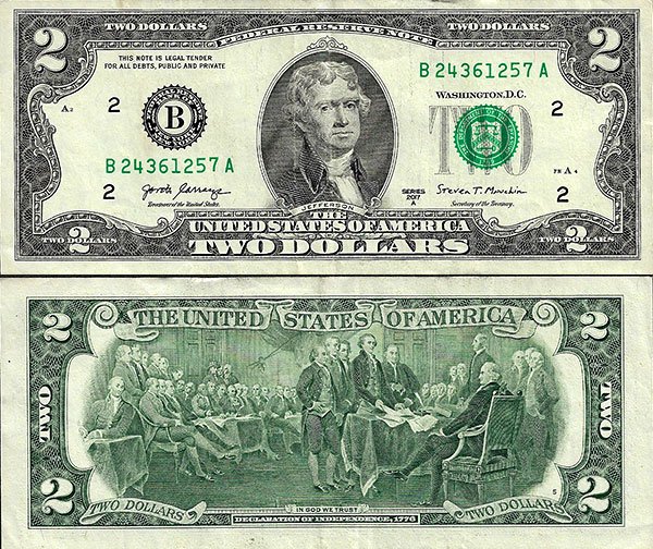 Billete Estados Unidos 002 Dolares 2003 S/C Serie B