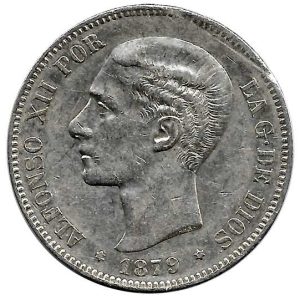 Moneda Alfonso XII 05 Pesetas 1879 *18.79 (EMM).MBC+