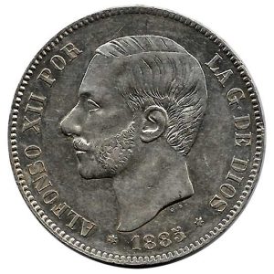 Moneda Alfonso XII 05 Pesetas 1885 *18.87 (MSM). EBC-