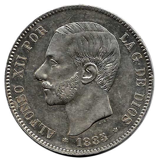 Moneda Alfonso XII 05 Pesetas 1885 *18.87 (MSM). EBC-