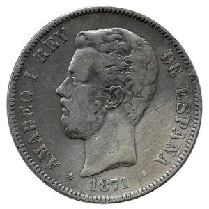 Moneda Amadeo I 05 Pesetas 1871 *-8.73 (DEM) .MBC (73 flojo)
