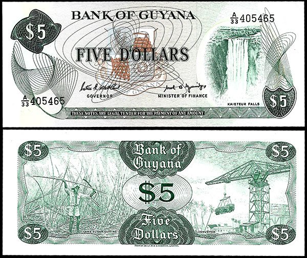 Billete Guyana 005 dolares ND1966-92 SC P22FF8
