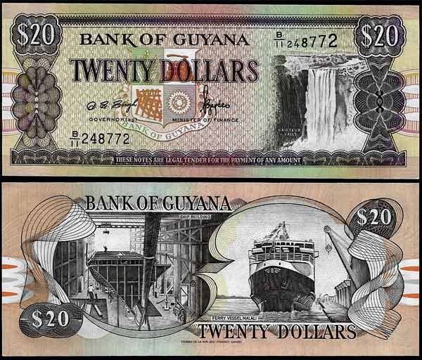 Billete Guyana 020 dolares ND1996 SC P30a F10