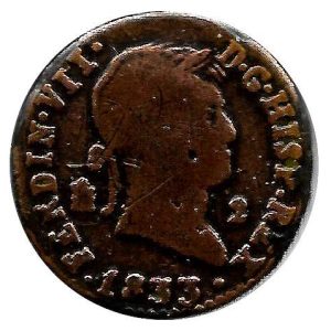 Moneda 1833. 2 Maravedis Fernando VII (1833).Segovia BC