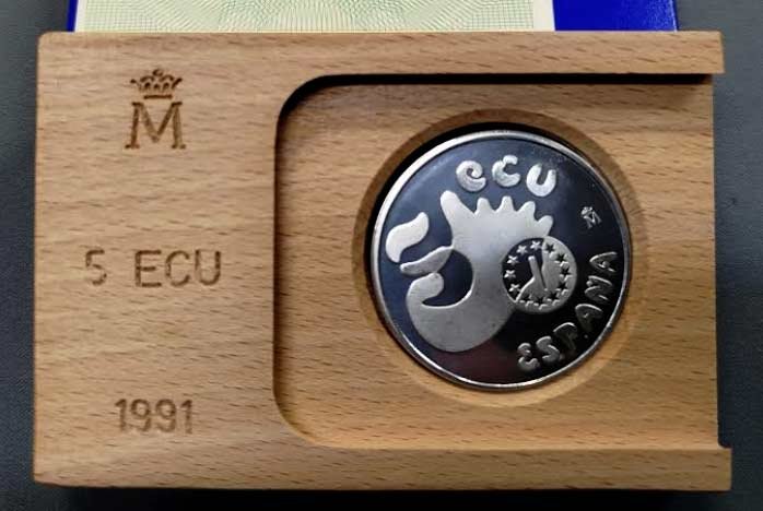 Año 1991.MONEDA PLATA 5 ECUS. Averroes - Imagen 3