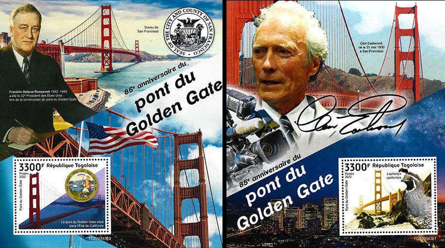 Hojas Bloque de la República de Togo - Puente Golden Gate **