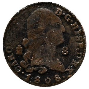 Moneda 1808. 8 Maravedis Carlos IIII (1808) Segovia BC