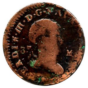 Moneda 1819-20. 3 Maravedis Fernando VII (1819/20) Pamplona BC
