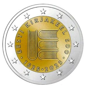 Moneda 2 euros de Estonia 2025 500 Aniversario Libro Estonio