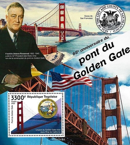 Hojas Bloque de la República de Togo - Puente Golden Gate ** - Imagen 4