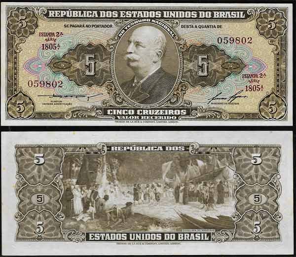 Billete Brasil 000005 Cruzeiros 1962-64 SC P176d