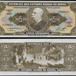 Billete Brasil 000005 Cruzeiros 1962-64 SC P176bF12