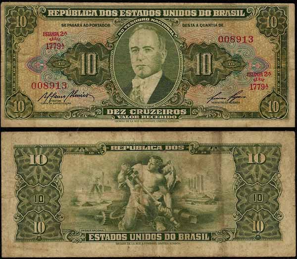 Billete Brasil 000010 Cruzeiros 1953-60 BC P159c