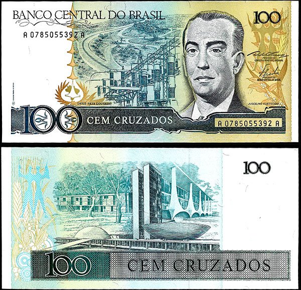 Billete Brasil 000100 Cruzados 1986-88 SC P211a F23