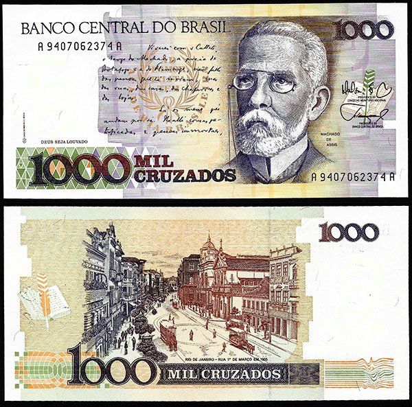 Billete Brasil 001000 Cruzados 1988 SC P212b F26