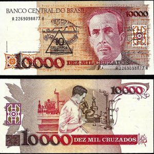 Billete Brasil 10 CRUZADOS NOVOS sobre 10000 Cruzados 1989-90 SC