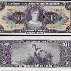 Billete Brasil 5 CENTAVOS sobre 50 Cruzeiros 1966-67 SC P184b