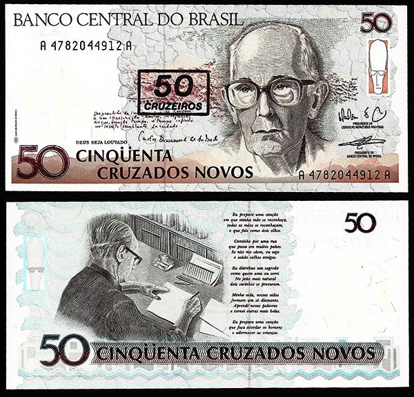 Billete Brasil 50 CRUZEIROS sobre 50 Cruzados Novos 1990 SC