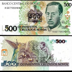 Billete Brasil 500 CRUZEIROS sobre 500 Cruzados Novos 1990 SC