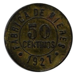 Jetón o Ficha Fabrica Mieres 50 Cent. 1927